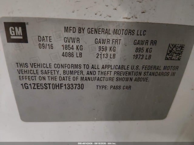 2017 Chevrolet Malibu 1lt მანქანა იყიდება აუქციონზე, vin: 1G1ZE5ST0HF133730, აუქციონის ნომერი: 46142436