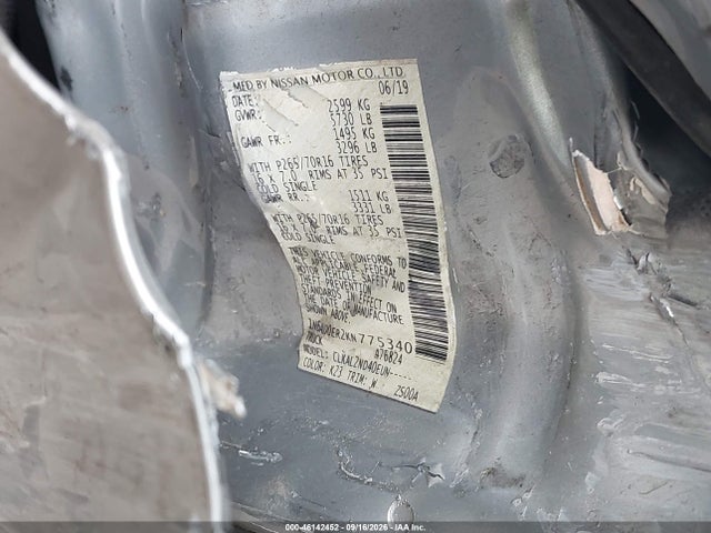 46142452 :رقم المزاد ، 1N6AD0ER2KN775340 vin ، 2019 Nissan Frontier Sv مزاد بيع