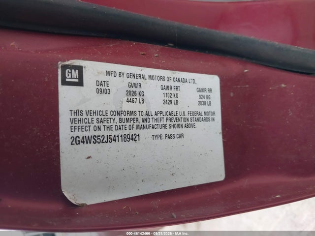 2004 Buick Century მანქანა იყიდება აუქციონზე, vin: 2G4WS52J541189421, აუქციონის ნომერი: 46142466