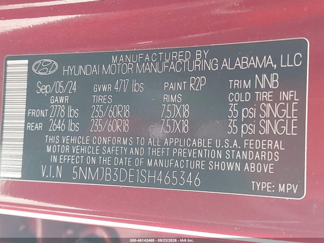 Продаж на аукціоні авто 2025 Hyundai Tucson Sel, vin: 5NMJB3DE1SH465346, номер лоту: 46142469