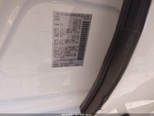 Aukcja sprzedaży 2022 Infiniti Qx60 Luxe, vin: 5N1DL1FR5NC338077, numer aukcji: 46142481