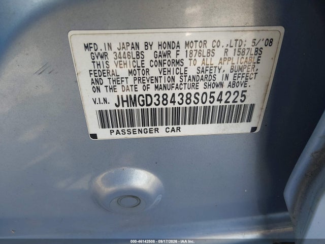 Aukcja sprzedaży 2008 Honda Fit, vin: JHMGD38438S054225, numer aukcji: 46142508