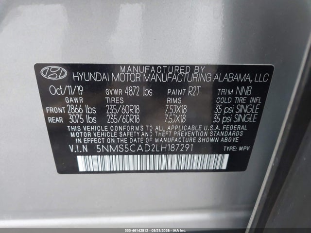Продажа на аукционе авто 2020 Hyundai Santa Fe Limited, vin: 5NMS5CAD2LH187291, номер лота: 46142512