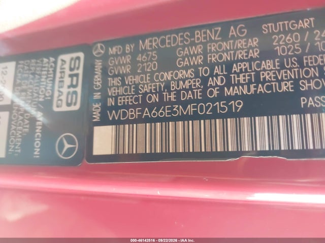 46142516 :رقم المزاد ، WDBFA66E3MF021519 vin ، 1991 Mercedes-benz 500 Sl مزاد بيع