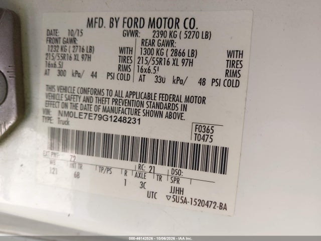 Продаж на аукціоні авто 2016 Ford Transit Connect Xl, vin: NM0LE7E79G1248231, номер лоту: 46142526