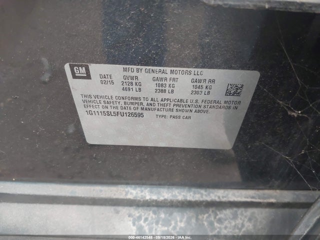 Chevrolet IMPALA 1LT 2015 1G1115SL5FU126595 Image 9