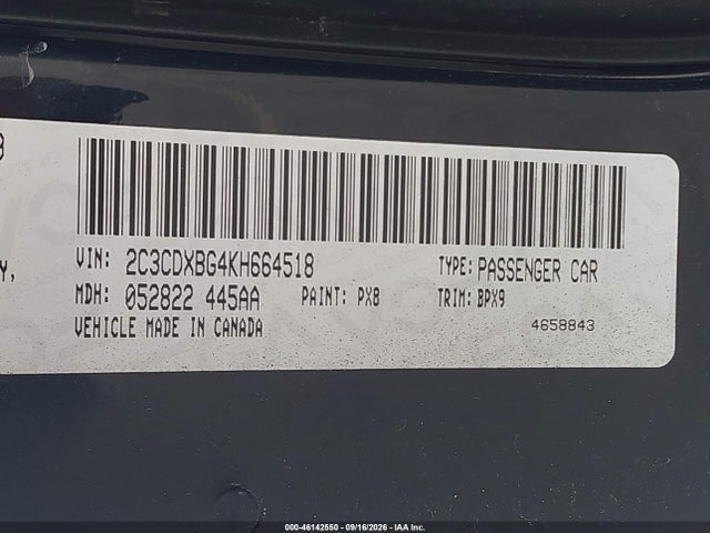 Продаж на аукціоні авто 2019 Dodge Charger Sxt Rwd, vin: 2C3CDXBG4KH664518, номер лоту: 46142550