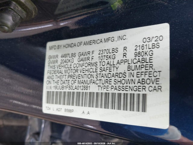 Aukcja sprzedaży 2020 Acura Tlx Tech Package, vin: 19UUB1F50LA012881, numer aukcji: 46142553