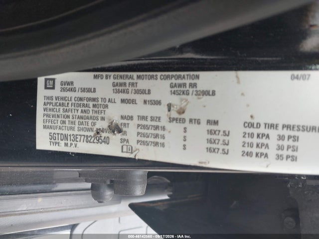 Aukcja sprzedaży 2007 Hummer H3 Suv, vin: 5GTDN13E778229540, numer aukcji: 46142560