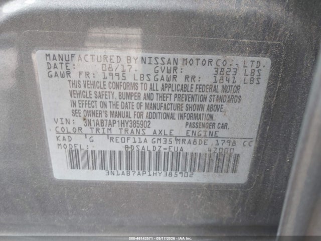 Продажа на аукционе авто 2017 Nissan Sentra Sv, vin: 3N1AB7AP1HY385902, номер лота: 46142571