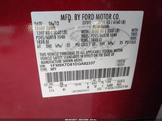 Продажа на аукционе авто 2013 Ford Explorer Xlt, vin: 1FM5K7D81DGA82337, номер лота: 46142577