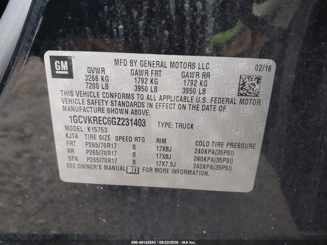 2016 Chevrolet Silverado 1500 1lt მანქანა იყიდება აუქციონზე, vin: 1GCVKREC6GZ231403, აუქციონის ნომერი: 46142583