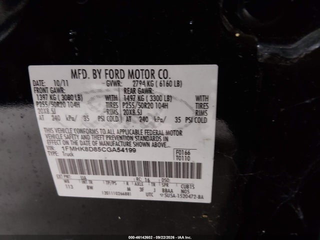 2012 Ford Explorer Xlt მანქანა იყიდება აუქციონზე, vin: 1FMHK8D85CGA54199, აუქციონის ნომერი: 46142602