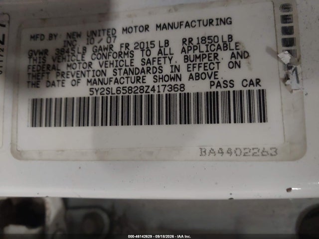 46142629 :رقم المزاد ، 5Y2SL65828Z417368 vin ، 2008 Pontiac Vibe مزاد بيع