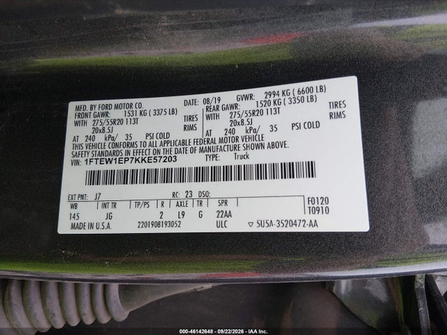 Aukcja sprzedaży 2019 Ford F-150 Xl, vin: 1FTEW1EP7KKE57203, numer aukcji: 46142648