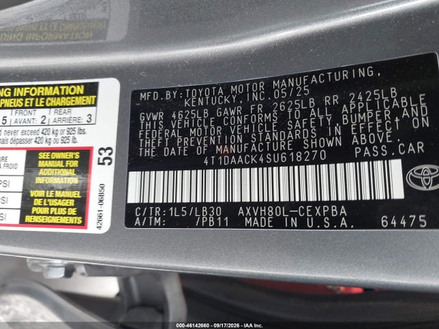 Aukcja sprzedaży 2025 Toyota Camry Xse, vin: 4T1DAACK4SU618270, numer aukcji: 46142660