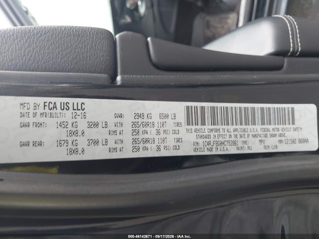 46142671 :رقم المزاد ، 1C4RJFBG0HC753961 vin ، 2017 Jeep Grand Cherokee Limited 4x4 مزاد بيع