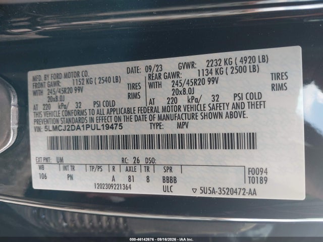 Продажа на аукционе авто 2023 Lincoln Corsair Reserve, vin: 5LMCJ2DA1PUL19475, номер лота: 46142676