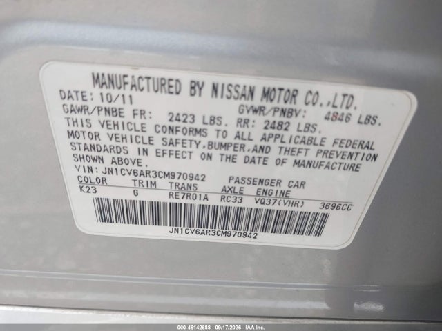 Продаж на аукціоні авто 2012 Infiniti G37x, vin: JN1CV6AR3CM970942, номер лоту: 46142688