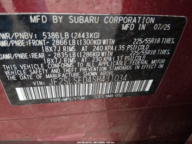 Aukcja sprzedaży 2025 Subaru Forester Premium Hybrid, vin: JF2SLSED4SH431034, numer aukcji: 46142719