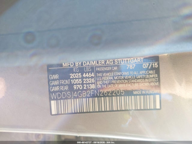46142727 :رقم المزاد ، WDDSJ4GB2FN262205 vin ، 2015 Mercedes-benz Cla 250 4matic مزاد بيع