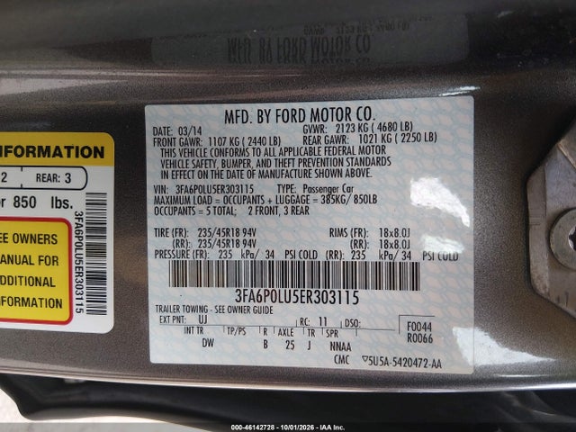 Продажа на аукционе авто 2014 Ford Fusion Hybrid Se, vin: 3FA6P0LU5ER303115, номер лота: 46142728
