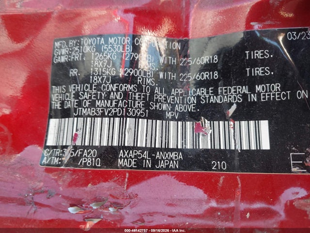 46142757 :رقم المزاد ، JTMAB3FV2PD130951 vin ، 2023 Toyota Rav4 Prime Se مزاد بيع