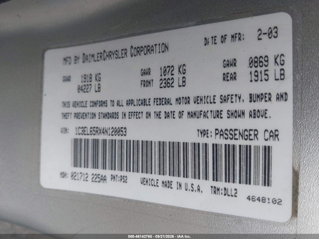 Aukcja sprzedaży 2004 Chrysler Sebring Limited, vin: 1C3EL65RX4N120053, numer aukcji: 46142765