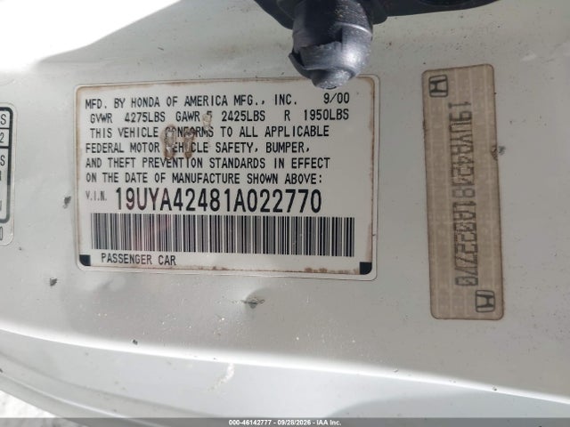 2001 Acura Cl 3.2 მანქანა იყიდება აუქციონზე, vin: 19UYA42481A022770, აუქციონის ნომერი: 46142777
