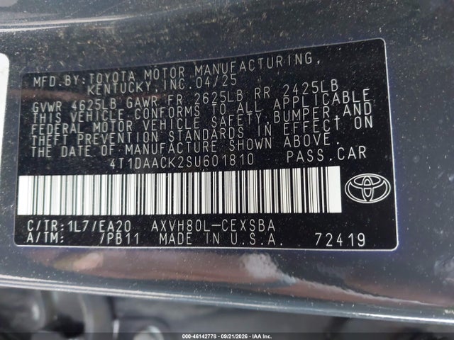 Aukcja sprzedaży 2025 Toyota Camry Se, vin: 4T1DAACK2SU601810, numer aukcji: 46142778