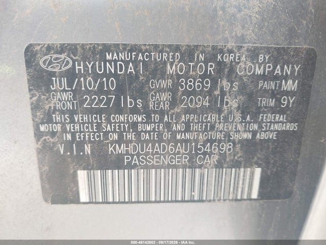 Aukcja sprzedaży 2010 Hyundai Elantra Blue, vin: KMHDU4AD6AU154698, numer aukcji: 46142802