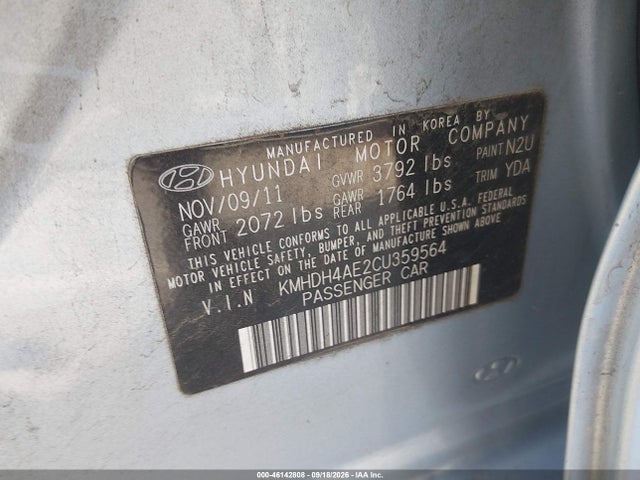 2012 Hyundai Elantra Gls (ulsan Plant) მანქანა იყიდება აუქციონზე, vin: KMHDH4AE2CU359564, აუქციონის ნომერი: 46142808