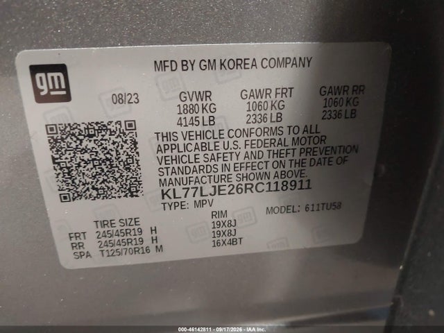 Aukcja sprzedaży 2024 Chevrolet Trax Fwd 2rs, vin: KL77LJE26RC118911, numer aukcji: 46142811