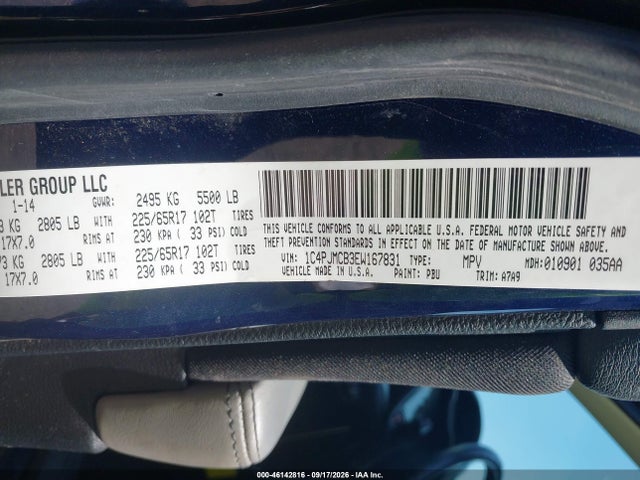 2014 Jeep Cherokee Latitude მანქანა იყიდება აუქციონზე, vin: 1C4PJMCB3EW167831, აუქციონის ნომერი: 46142816