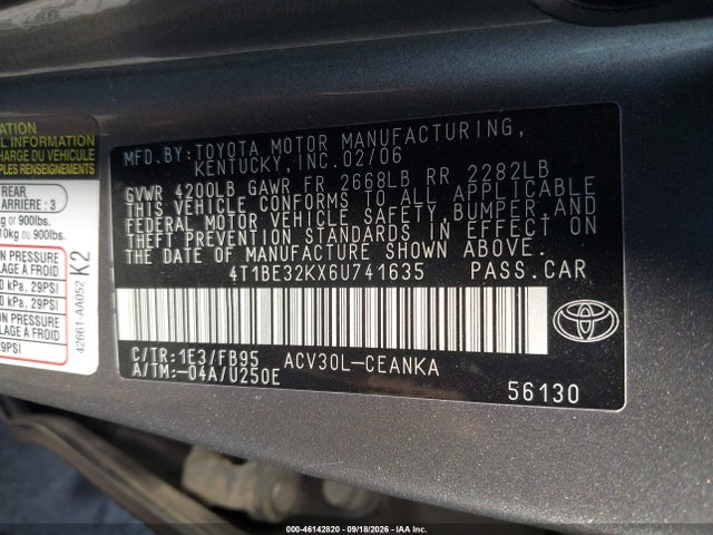 Продаж на аукціоні авто 2006 Toyota Camry Le, vin: 4T1BE32KX6U741635, номер лоту: 46142820