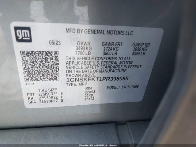46142838 :رقم المزاد ، 1GNSKFKT1PR398085 vin ، 2023 Chevrolet Suburban 4wd Premier مزاد بيع