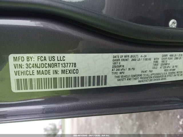 Aukcja sprzedaży 2024 Jeep Compass Limited 4x4, vin: 3C4NJDCN0RT137778, numer aukcji: 46142845