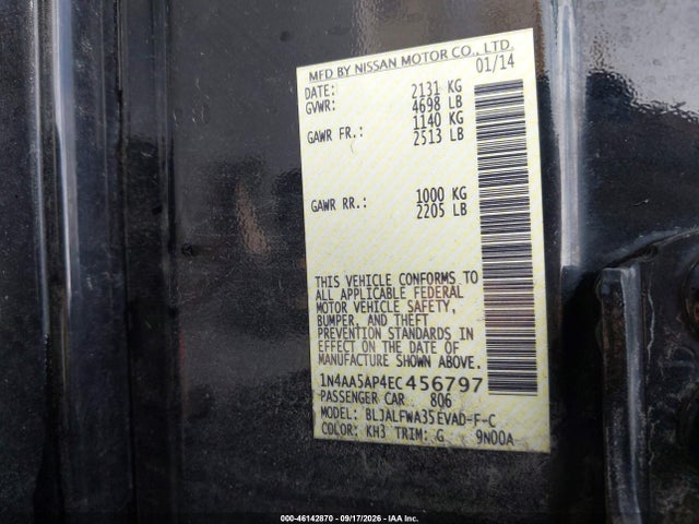 46142870 :رقم المزاد ، 1N4AA5AP4EC456797 vin ، 2014 Nissan Maxima 3.5 Sv مزاد بيع