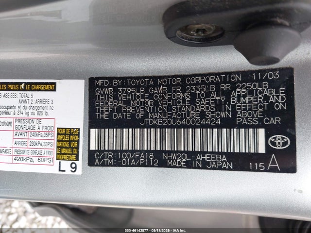 46142877 :رقم المزاد ، JTDKB20U640024424 vin ، 2004 Toyota Prius مزاد بيع