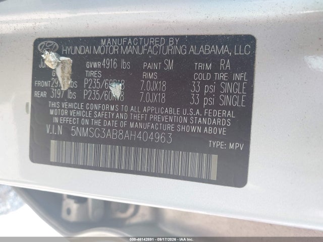 46142891 :رقم المزاد ، 5NMSG3AB8AH404963 vin ، 2010 Hyundai Santa Fe Gls مزاد بيع
