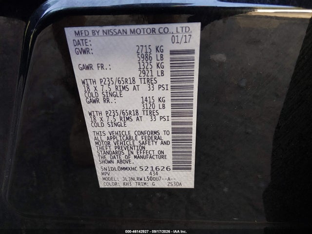 Aukcja sprzedaży 2017 Infiniti Qx60, vin: 5N1DL0MMXHC521626, numer aukcji: 46142927