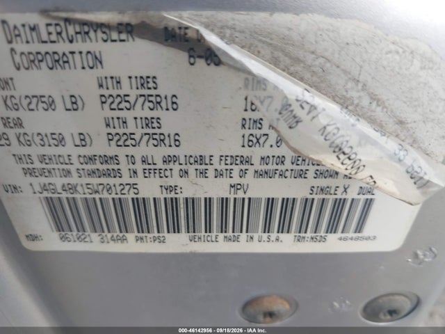 46142956 :رقم المزاد ، 1J4GL48K15W701275 vin ، 2005 Jeep Liberty Sport مزاد بيع