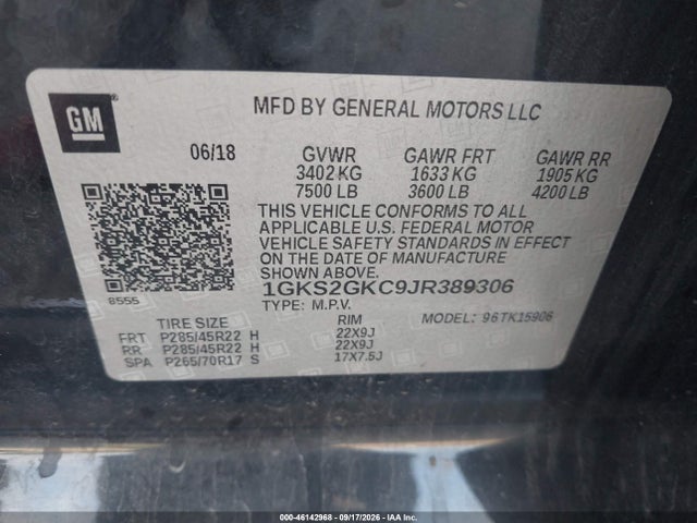 Aukcja sprzedaży 2018 Gmc Yukon Xl Slt, vin: 1GKS2GKC9JR389306, numer aukcji: 46142968