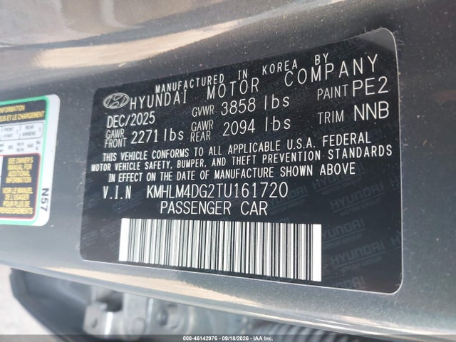 46142976 :رقم المزاد ، KMHLM4DG2TU161720 vin ، 2026 Hyundai Elantra Sel Sport مزاد بيع