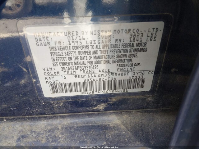 Nissan SENTRA S 2016 3N1AB7AP8GY216426 Image 9