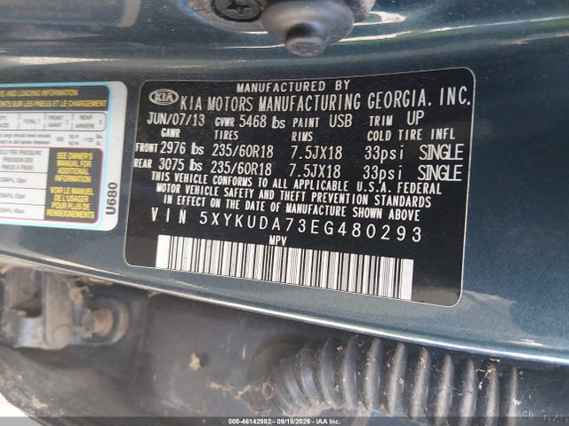 2014 Kia Sorento Ex V6 მანქანა იყიდება აუქციონზე, vin: 5XYKUDA73EG480293, აუქციონის ნომერი: 46142982