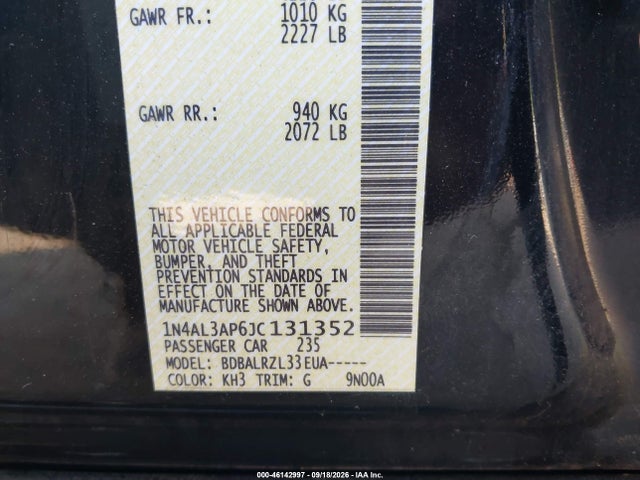 46142997 :رقم المزاد ، 1N4AL3AP6JC131352 vin ، 2018 Nissan Altima 2.5 Sl مزاد بيع
