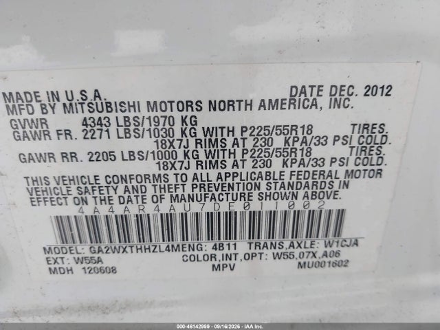 Продаж на аукціоні авто 2013 Mitsubishi Outlander Sport Se, vin: 4A4AR4AU7DE011002, номер лоту: 46142999