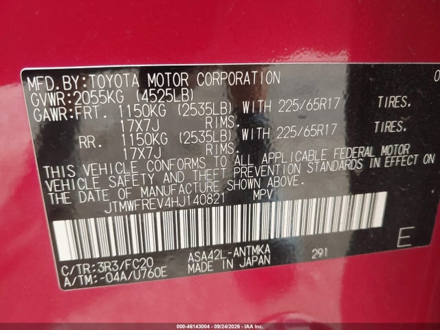 Aukcja sprzedaży 2017 Toyota Rav4 Xle, vin: JTMWFREV4HJ140821, numer aukcji: 46143004