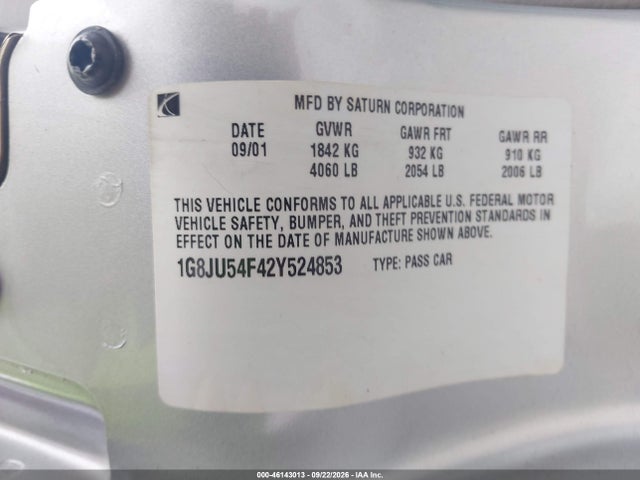 2002 Saturn L-series L200 მანქანა იყიდება აუქციონზე, vin: 1G8JU54F42Y524853, აუქციონის ნომერი: 46143013